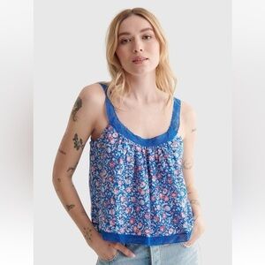 NWT Lucky Brand Woven Swing Cami Blue Multi Tank Size Small